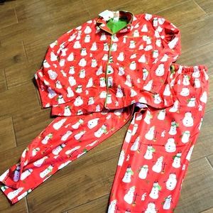Munki Munki Perfect Pajamas red green white snowmen bunnies flannel XL New…